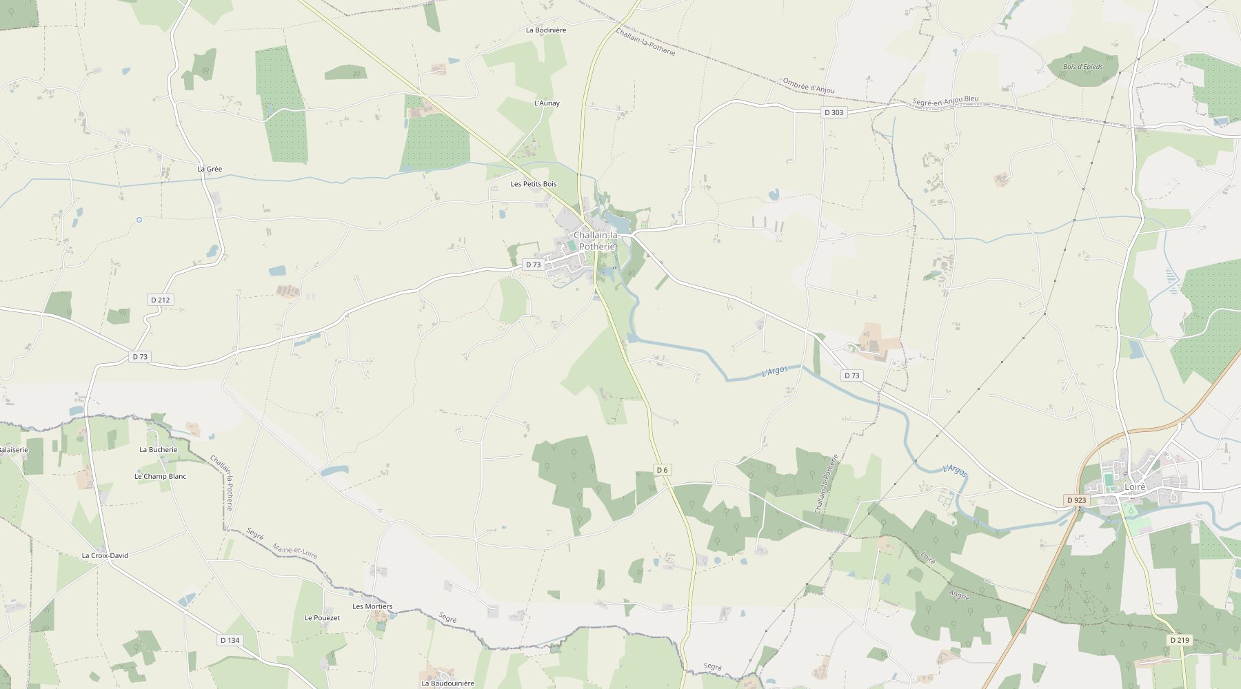 Plan d'accès : le gîte se trouve au lieu-dit Choiseau, au sud du bourg de Challain-la-Potherie, entre Segré et Candé